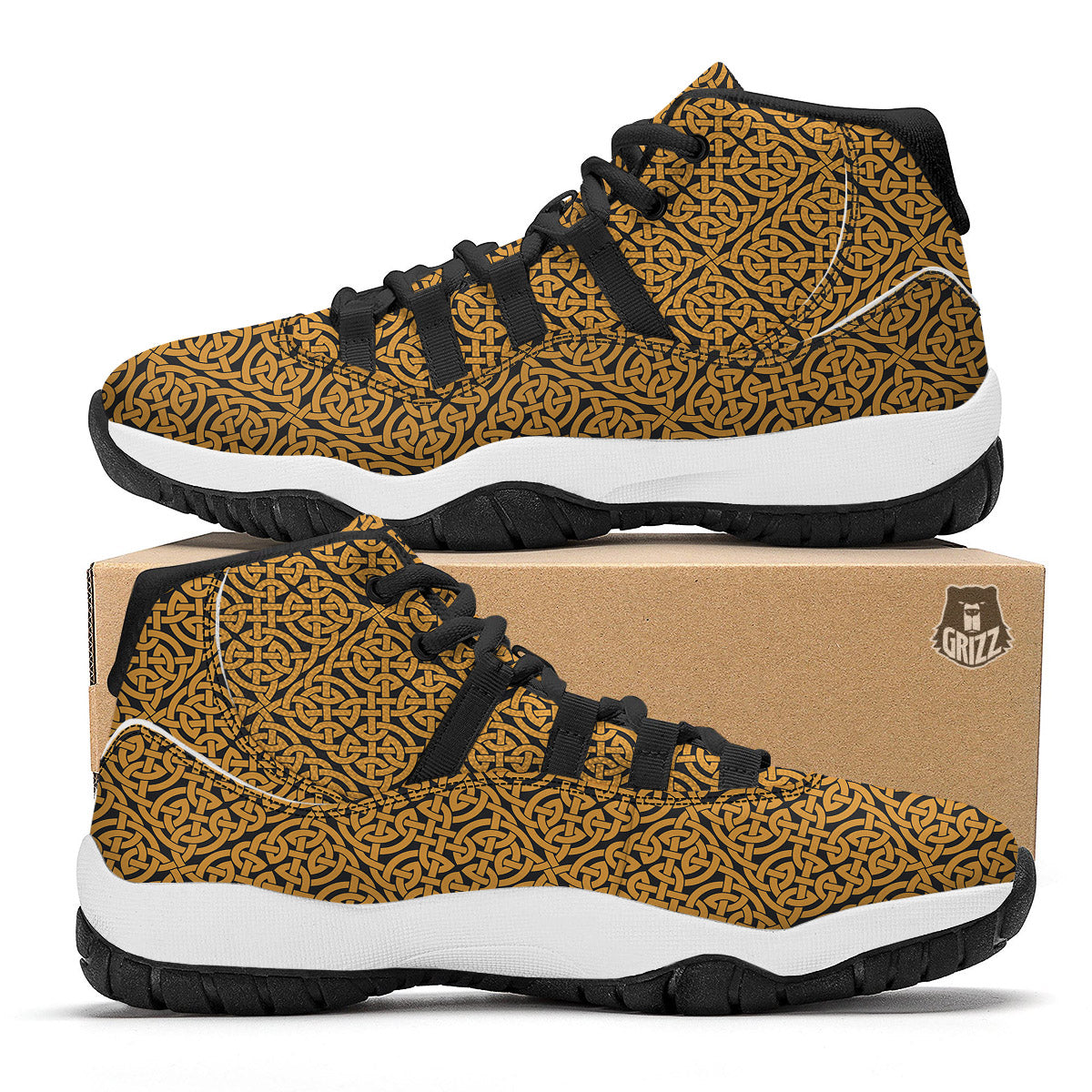 Celtic Knot Print Pattern Black Bball Shoes-grizzshop