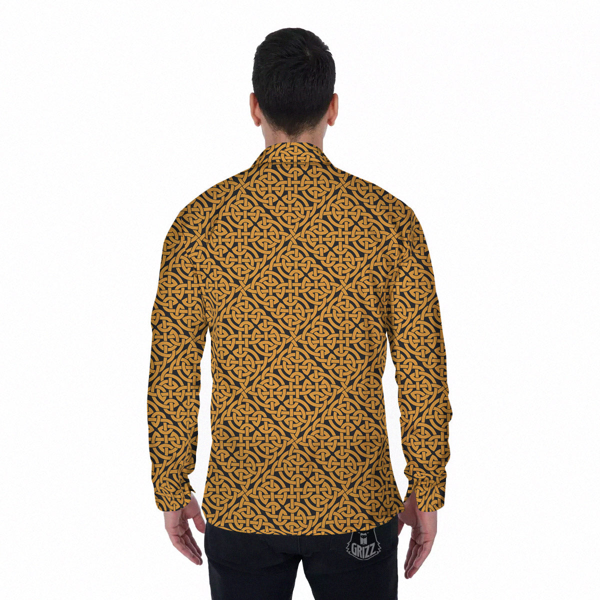 Celtic Knot Print Pattern Men's Long Sleeve Shirts-grizzshop