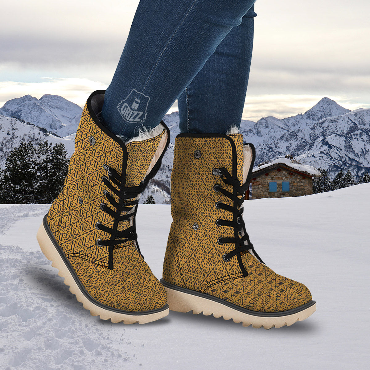 Celtic Knot Print Pattern Snow Boots-grizzshop