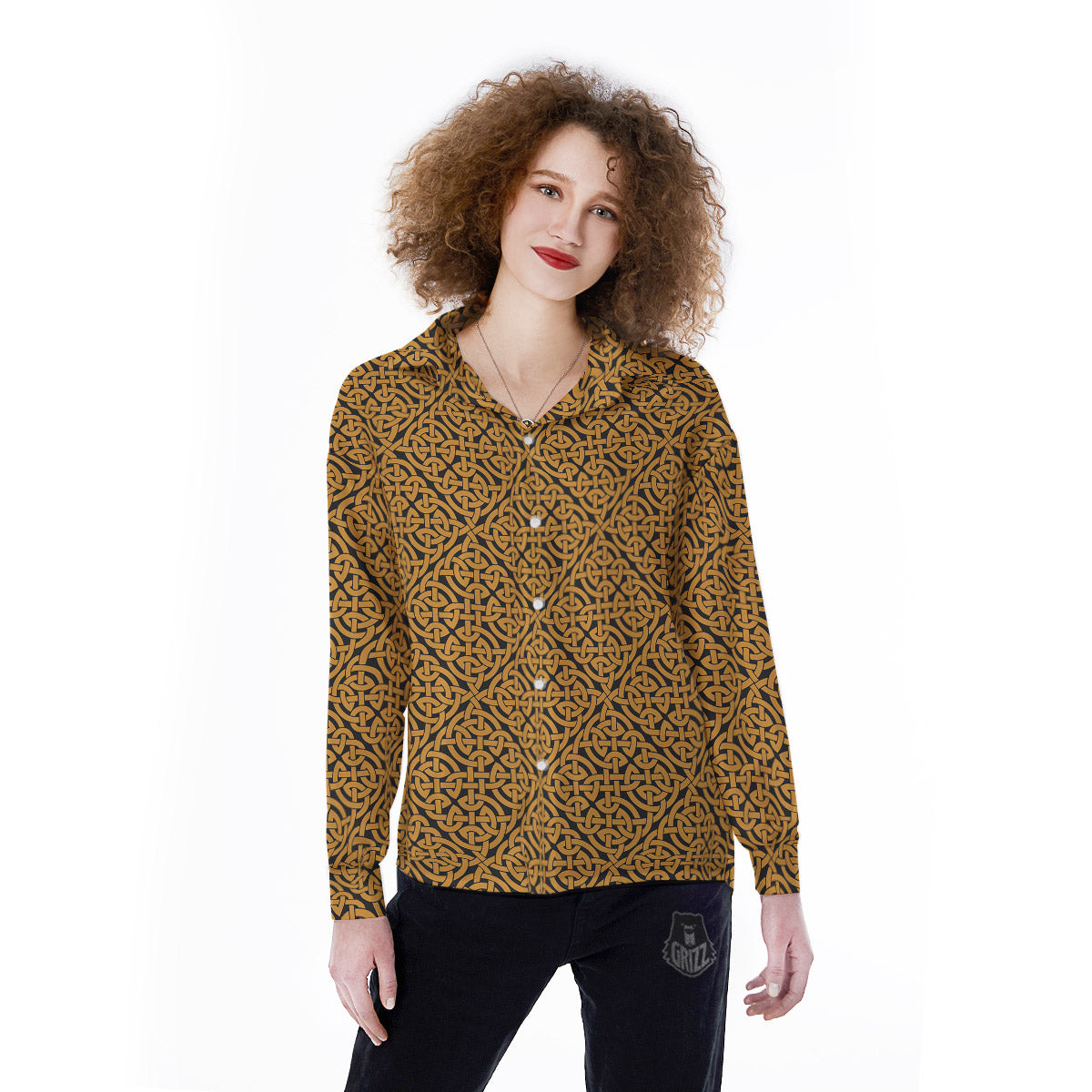 Celtic Knot Print Pattern Women's Long Sleeve Shirts-grizzshop