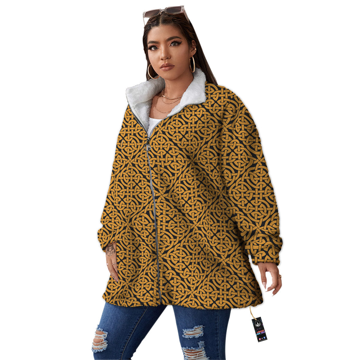 Celtic Knot Print Pattern Women's Sherpa Jacket-grizzshop