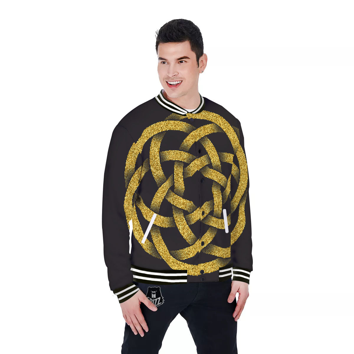 Celtic Knot Symbol Gold Circle Print Baseball Jacket-grizzshop