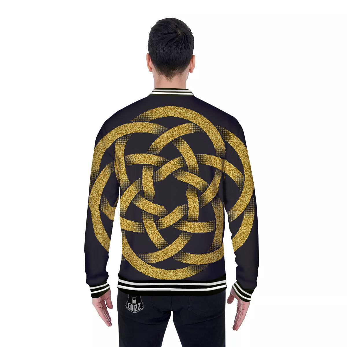 Celtic Knot Symbol Gold Circle Print Baseball Jacket-grizzshop