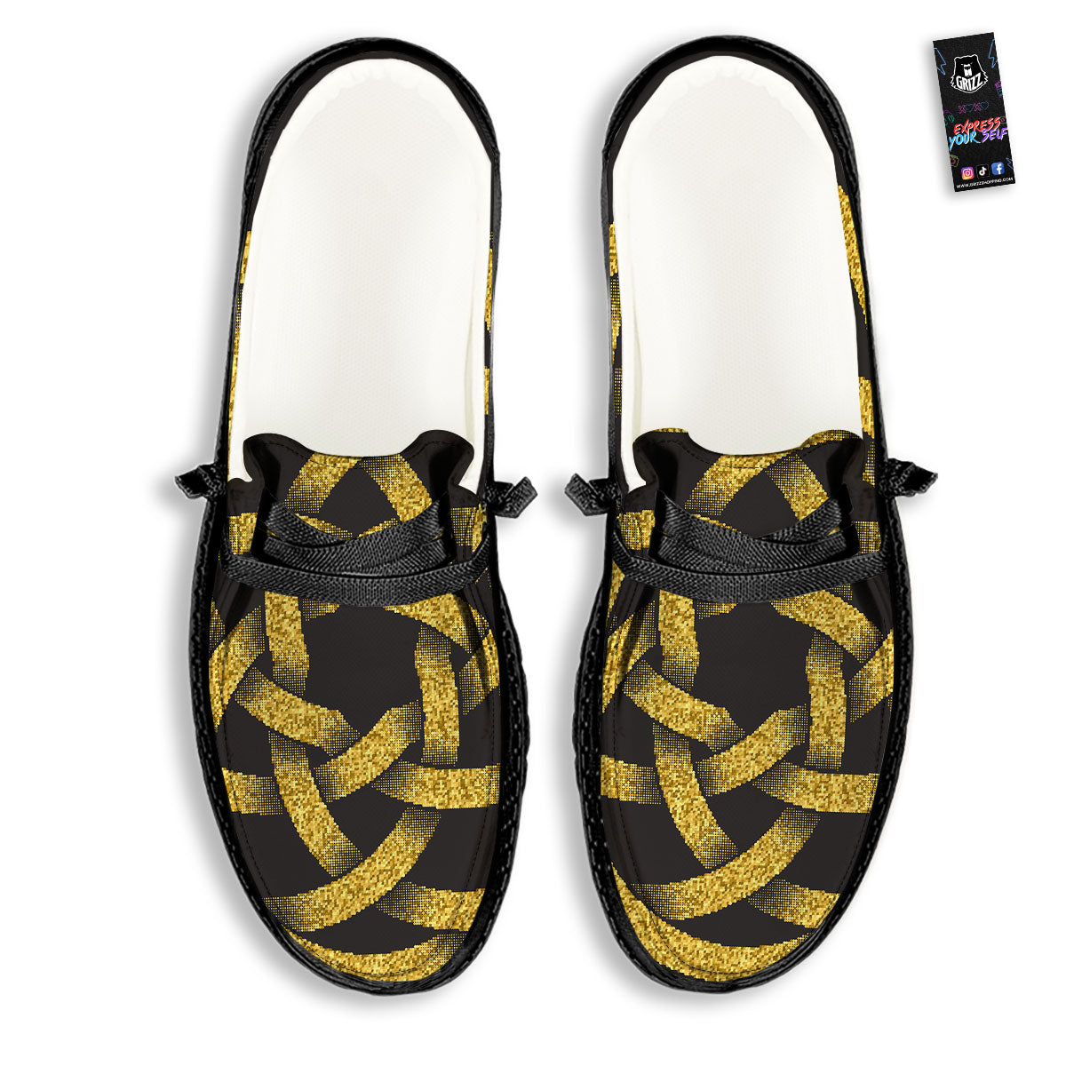 Celtic Knot Symbol Gold Circle Print Black Loafers-grizzshop
