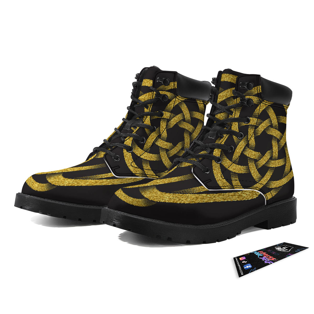 Celtic Knot Symbol Gold Circle Print Boots-grizzshop