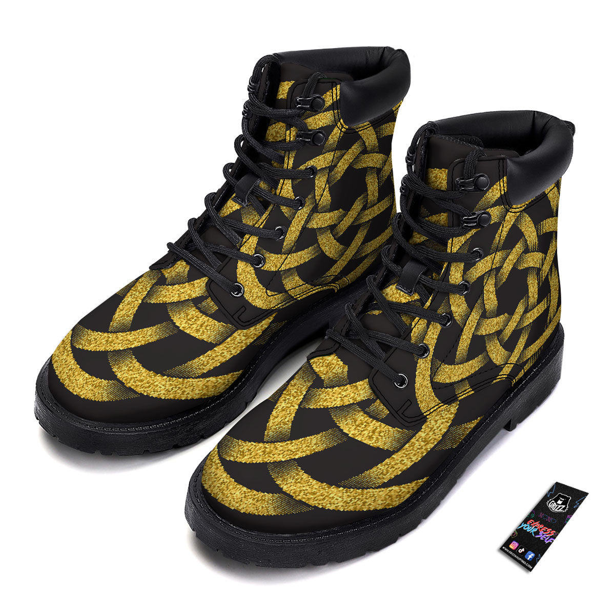 Celtic Knot Symbol Gold Circle Print Boots-grizzshop