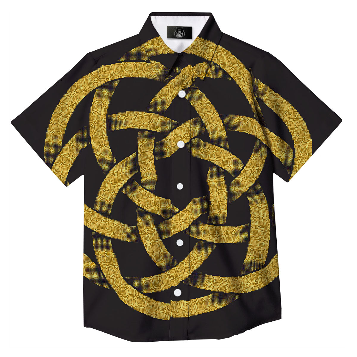 Celtic Knot Symbol Gold Circle Print Button Up Shirt-grizzshop