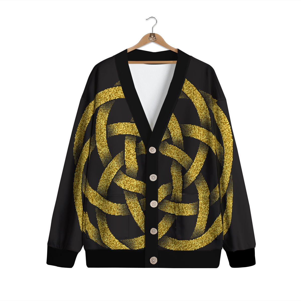 Celtic Knot Symbol Gold Circle Print Cardigan-grizzshop