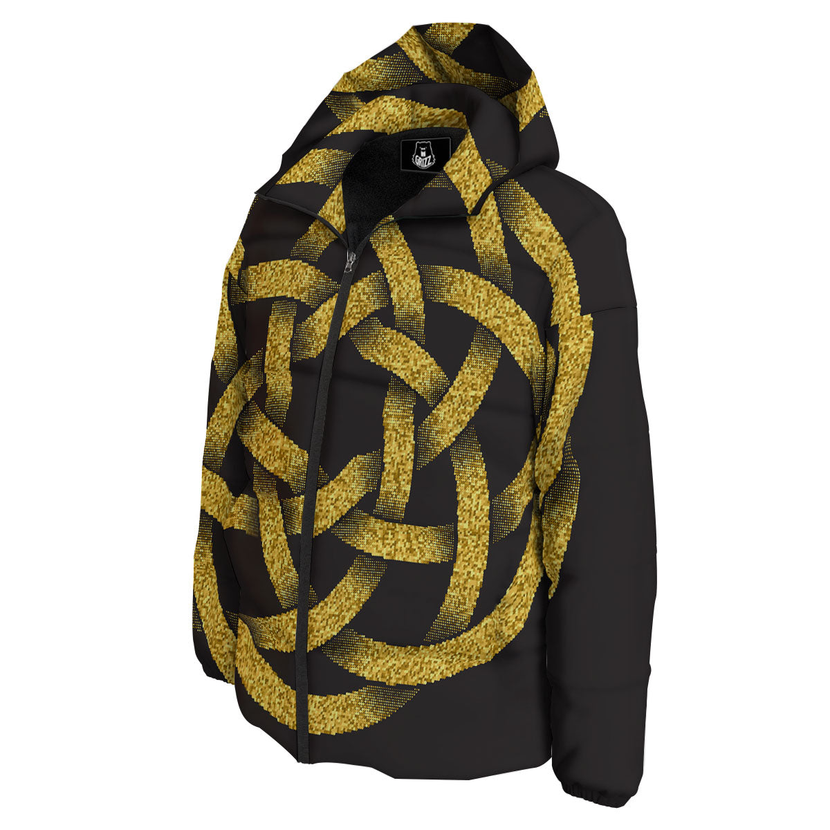 Celtic Knot Symbol Gold Circle Print Down Jacket-grizzshop
