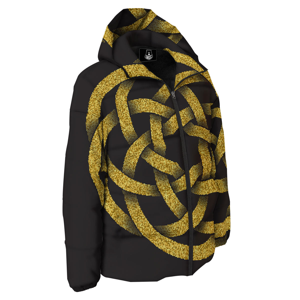 Celtic Knot Symbol Gold Circle Print Down Jacket-grizzshop