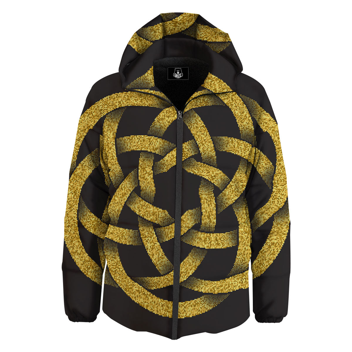 Celtic Knot Symbol Gold Circle Print Down Jacket-grizzshop