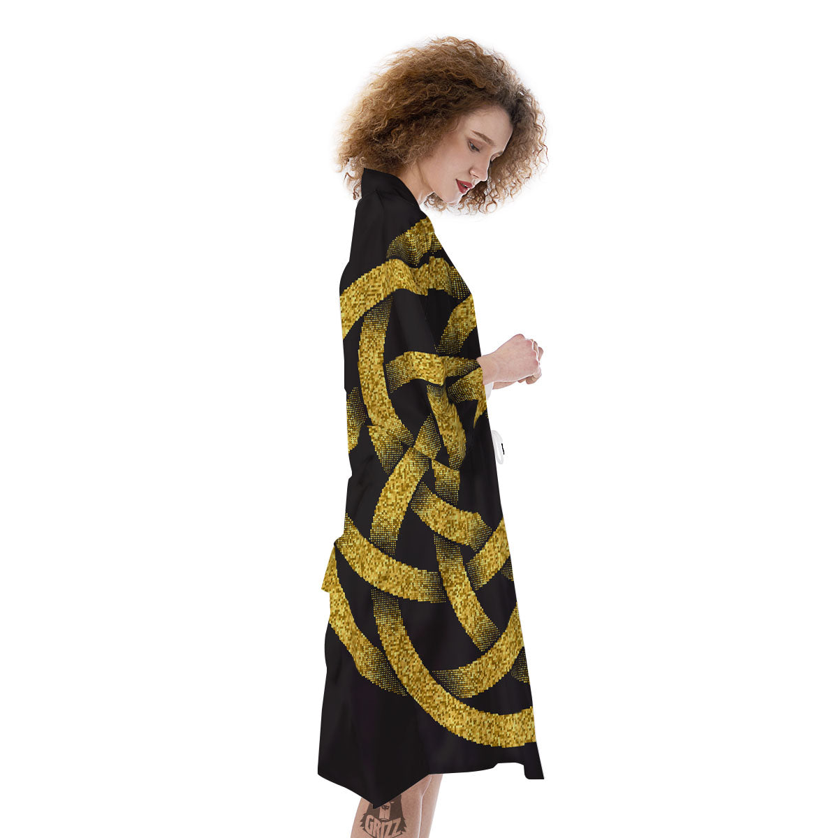 Celtic Knot Symbol Gold Circle Print Kimono-grizzshop