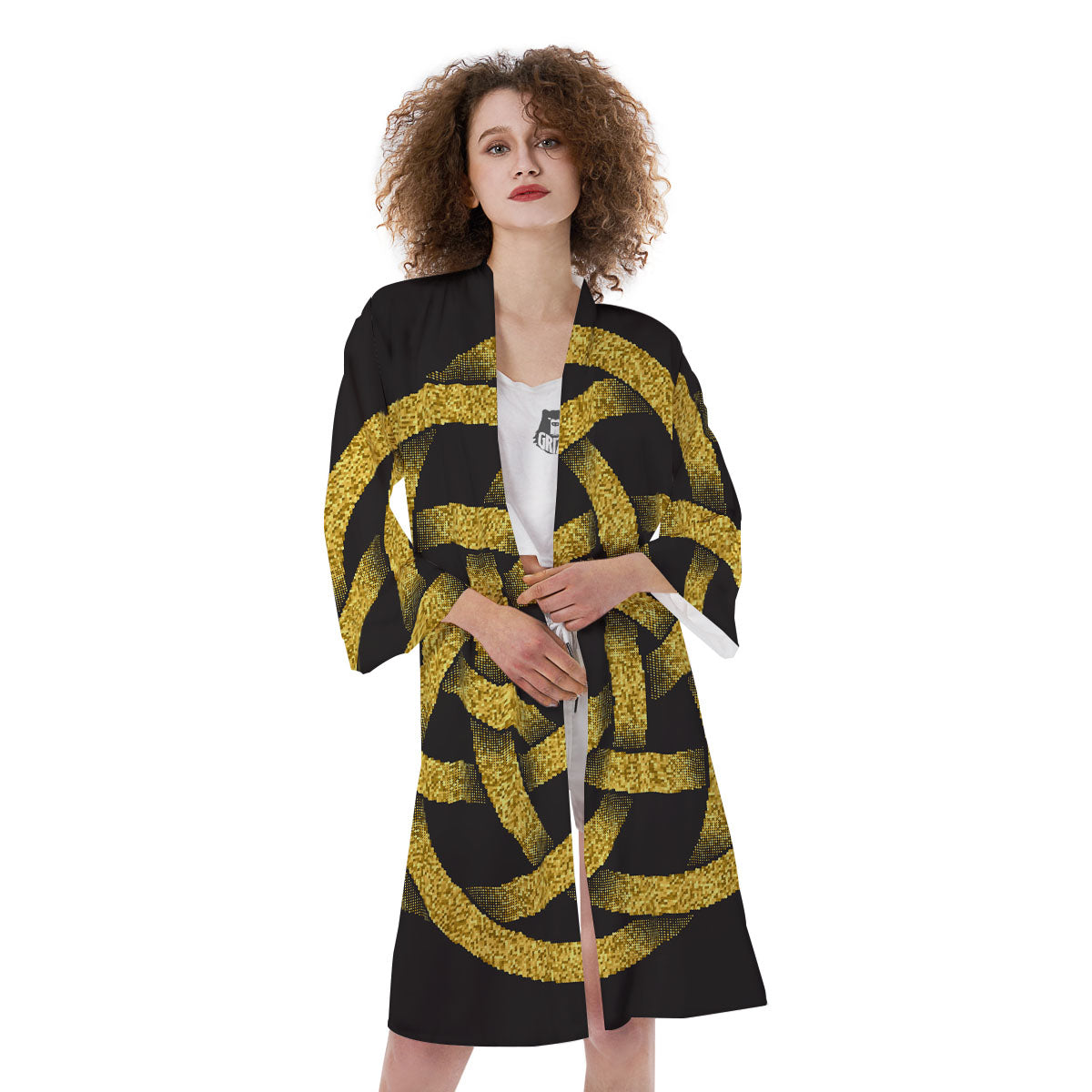 Celtic Knot Symbol Gold Circle Print Kimono-grizzshop