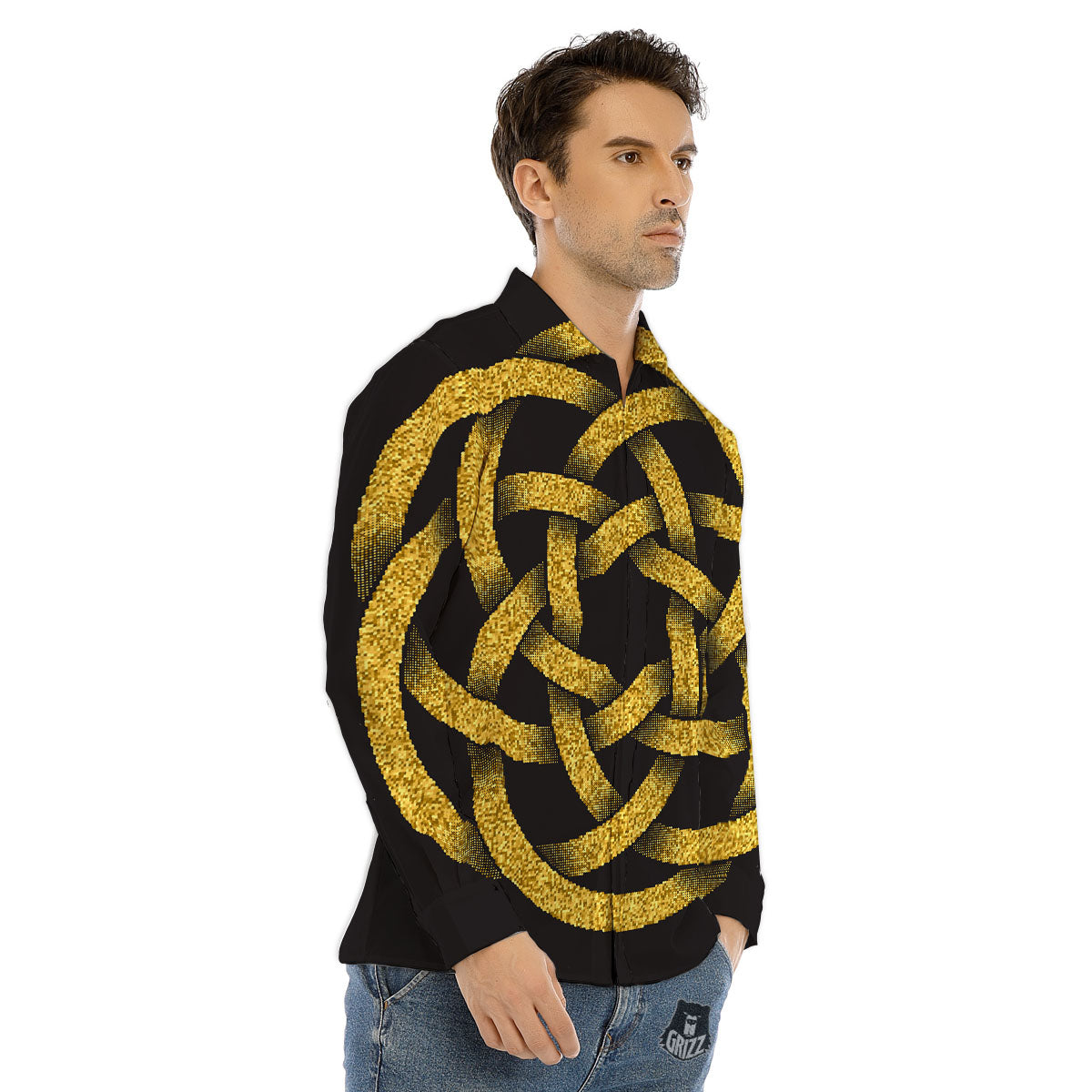 Celtic Knot Symbol Gold Circle Print Men's Dress Shirts-grizzshop