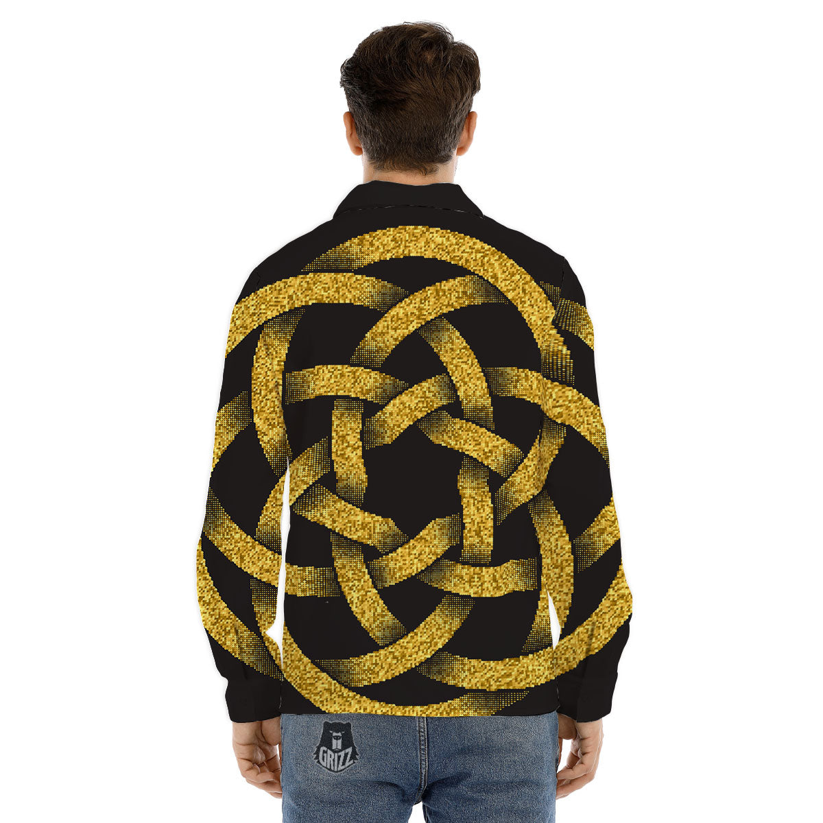 Celtic Knot Symbol Gold Circle Print Men's Dress Shirts-grizzshop
