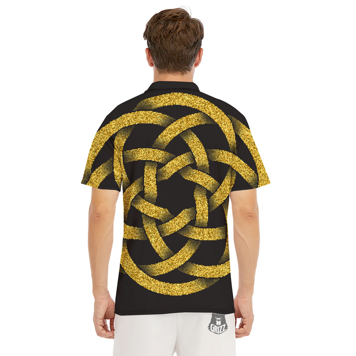 Celtic Knot Symbol Gold Circle Print Men's Golf Shirts-grizzshop