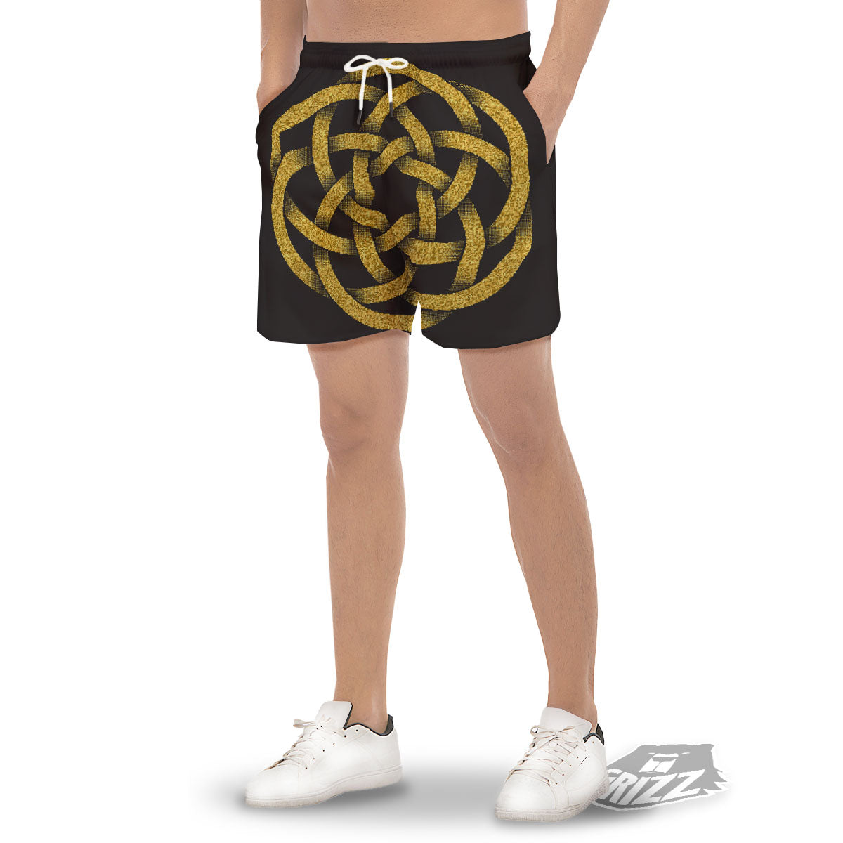 Celtic Knot Symbol Gold Circle Print Men's Gym Shorts-grizzshop