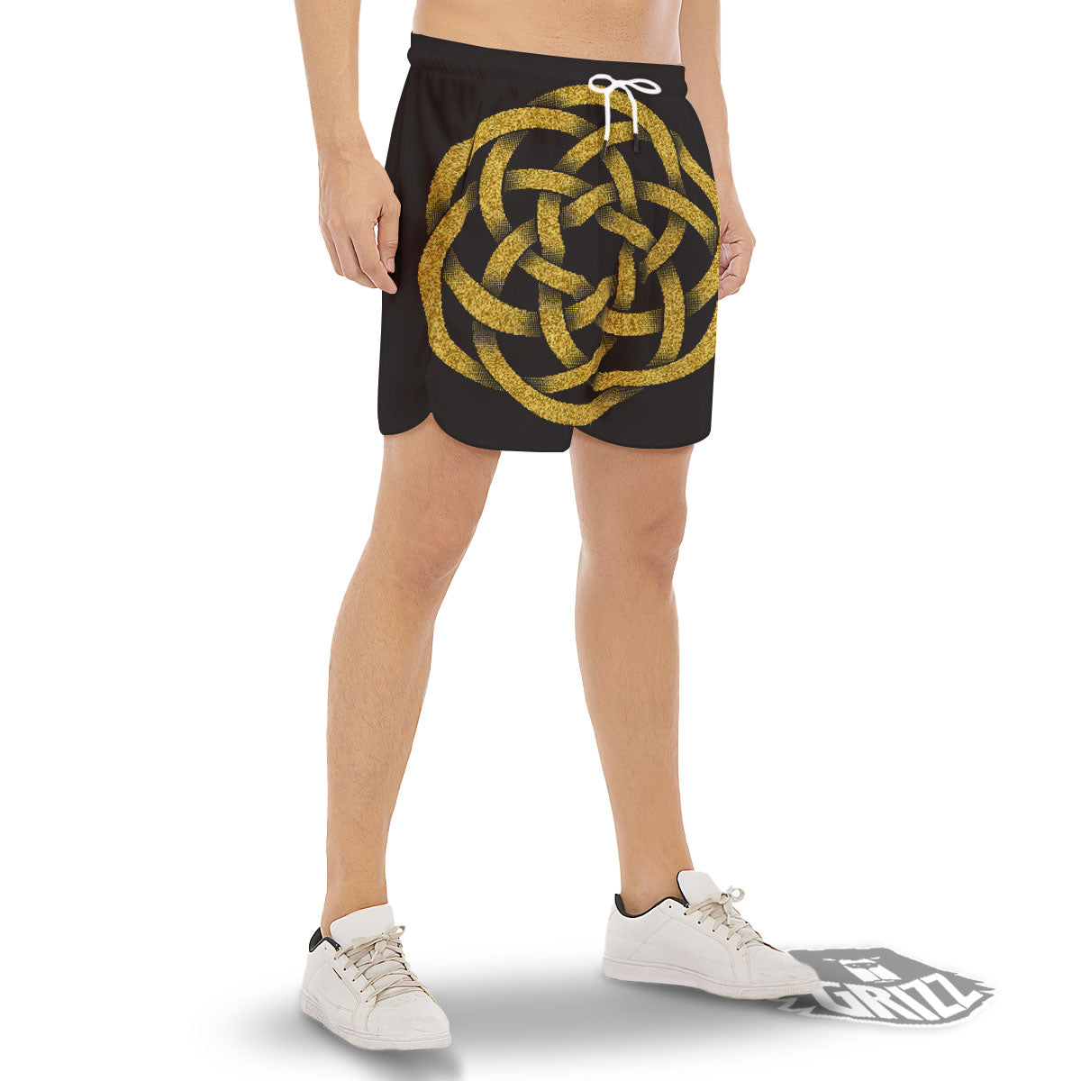 Celtic Knot Symbol Gold Circle Print Men's Gym Shorts-grizzshop