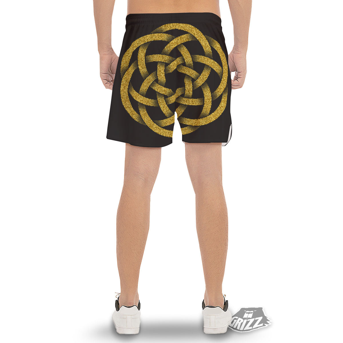 Celtic Knot Symbol Gold Circle Print Men's Gym Shorts-grizzshop