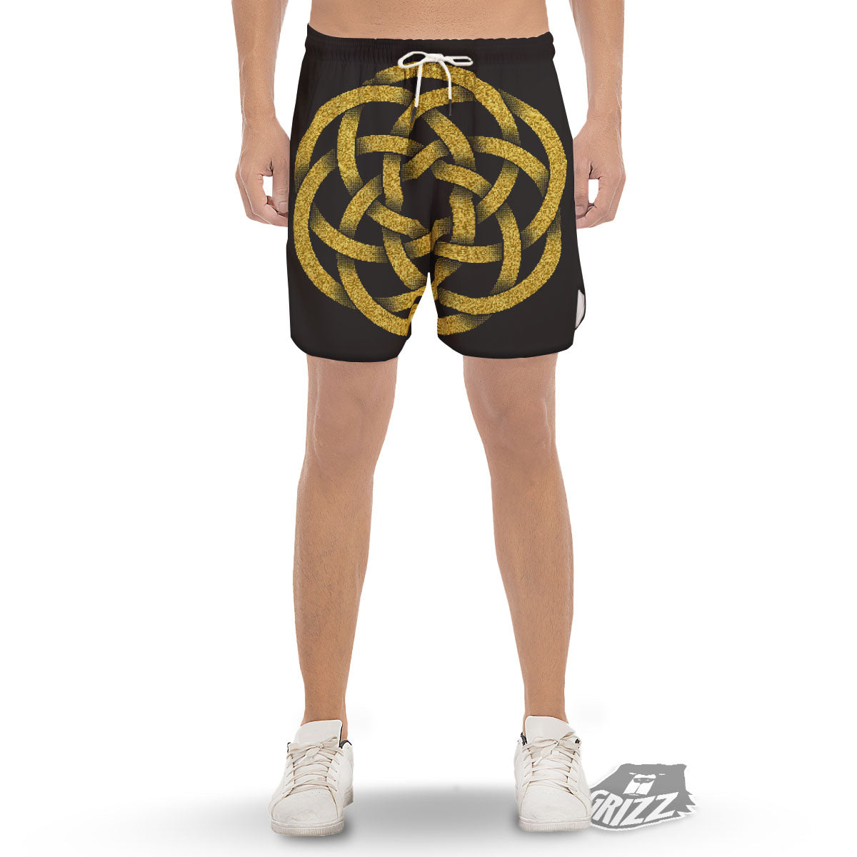 Celtic Knot Symbol Gold Circle Print Men's Gym Shorts-grizzshop