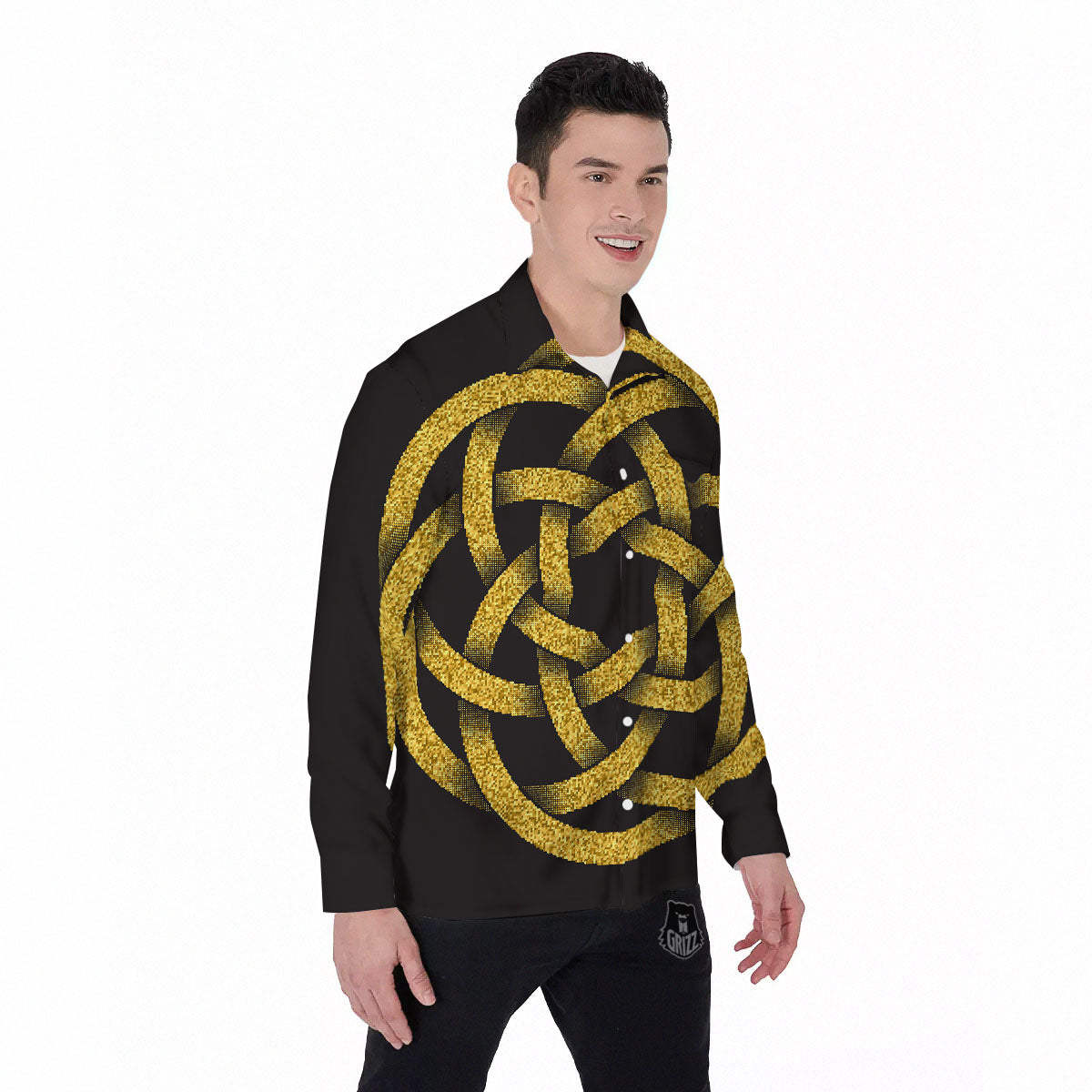 Celtic Knot Symbol Gold Circle Print Men's Long Sleeve Shirts-grizzshop