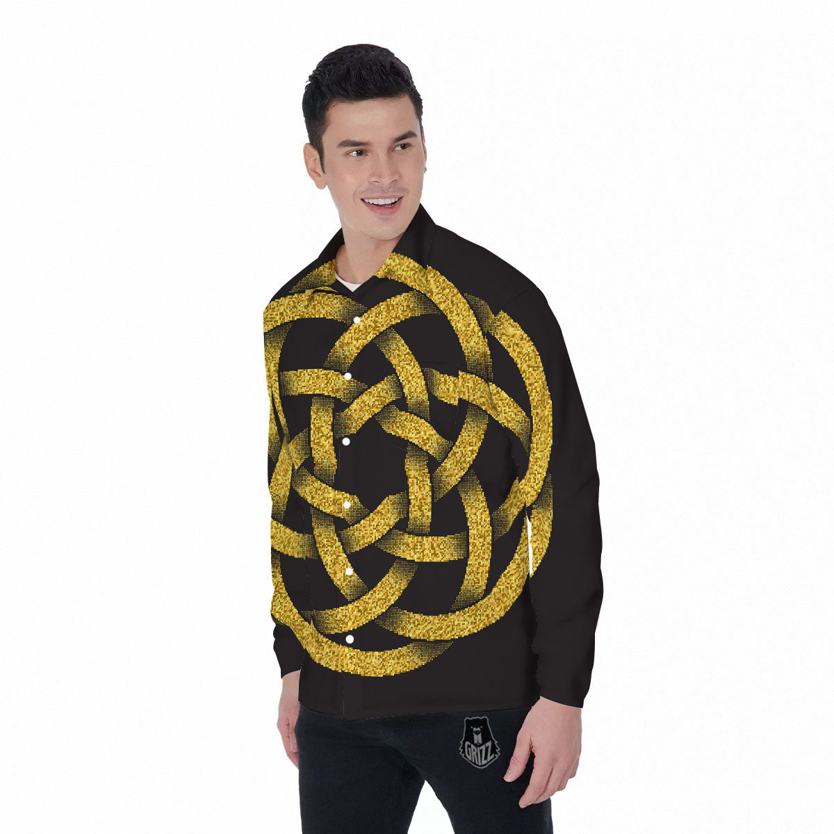 Celtic Knot Symbol Gold Circle Print Men's Long Sleeve Shirts-grizzshop