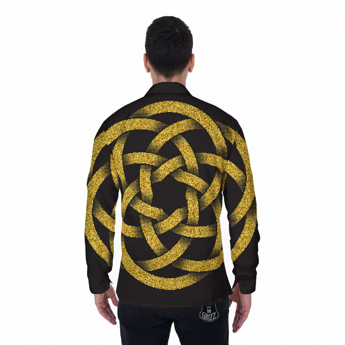 Celtic Knot Symbol Gold Circle Print Men's Long Sleeve Shirts-grizzshop