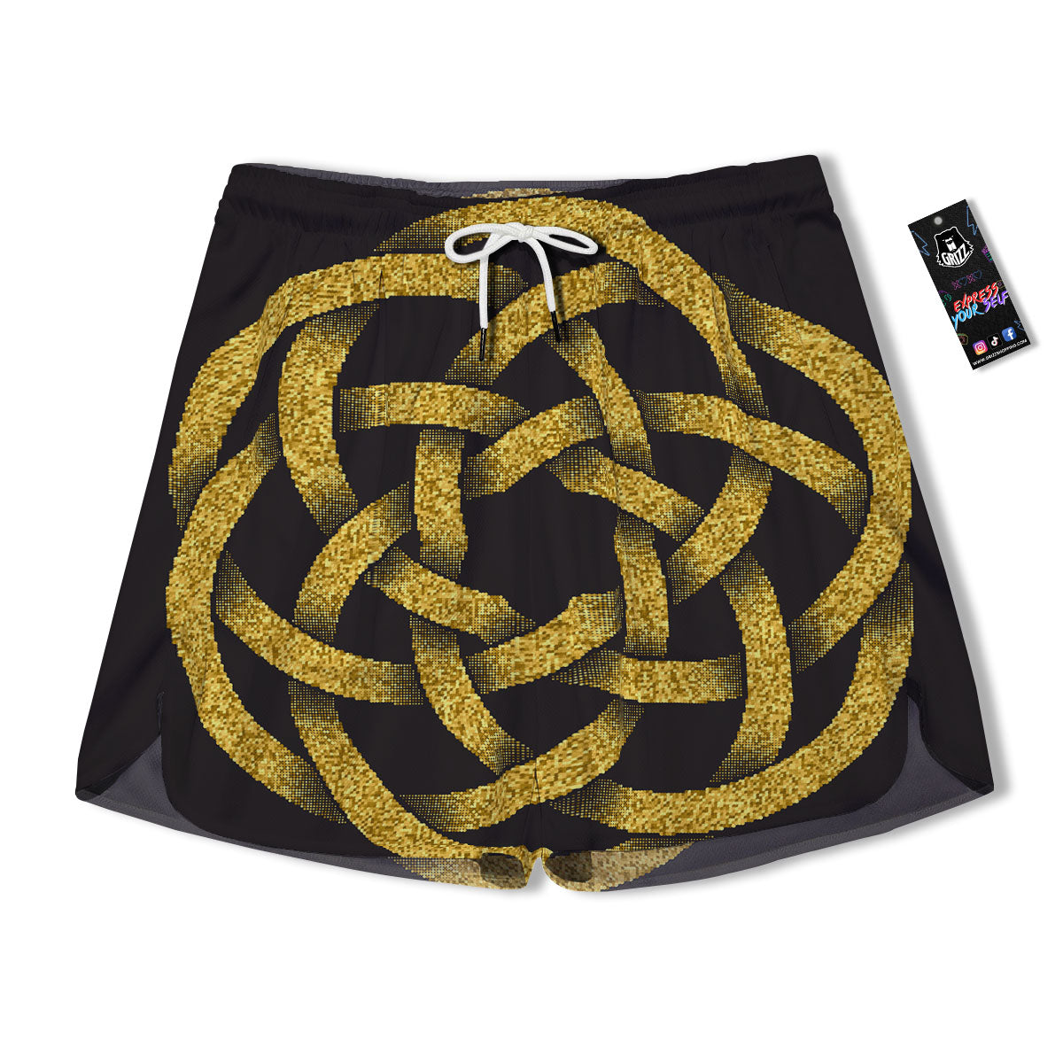 Celtic Knot Symbol Gold Circle Print Men's Running Shorts-grizzshop