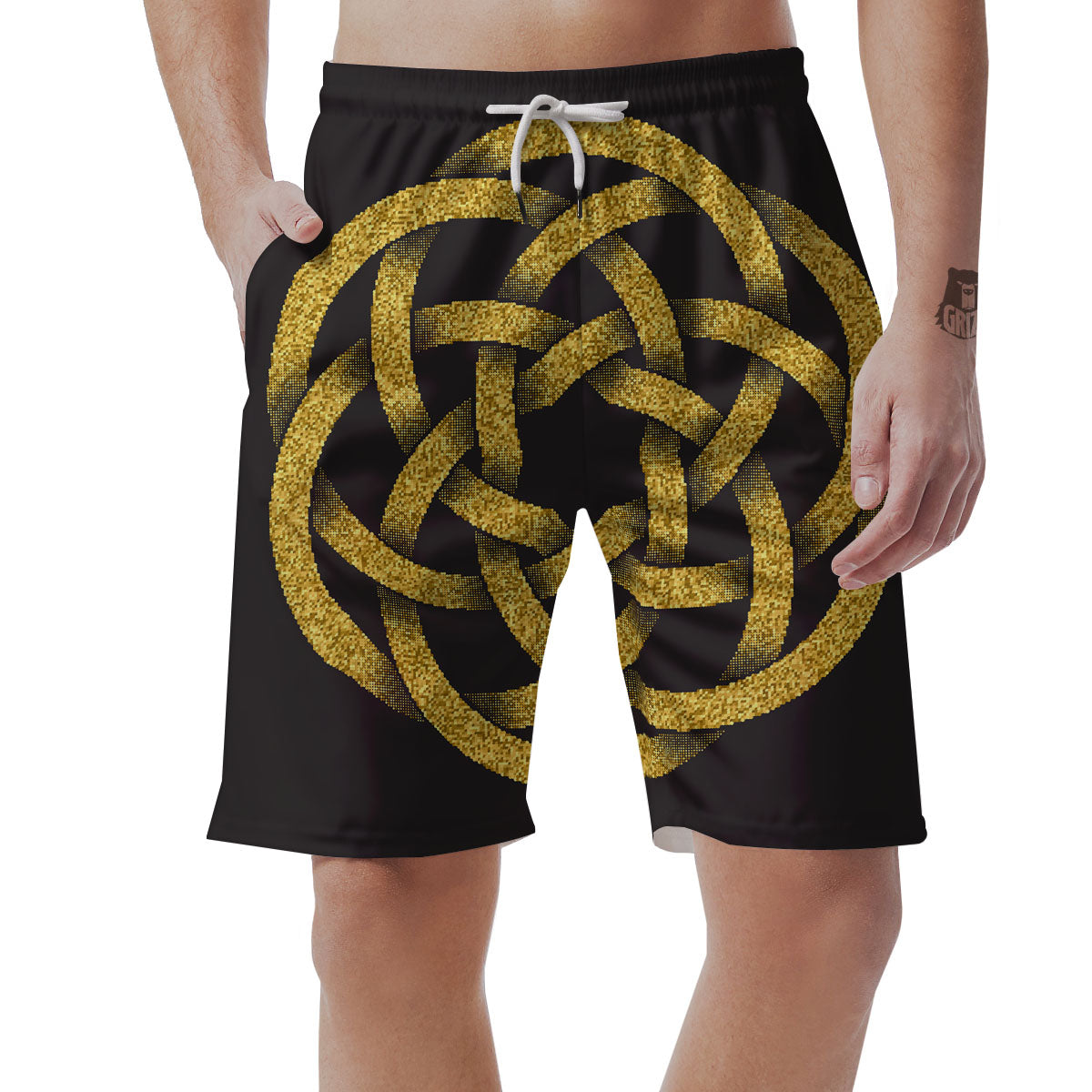 Celtic Knot Symbol Gold Circle Print Men's Shorts-grizzshop