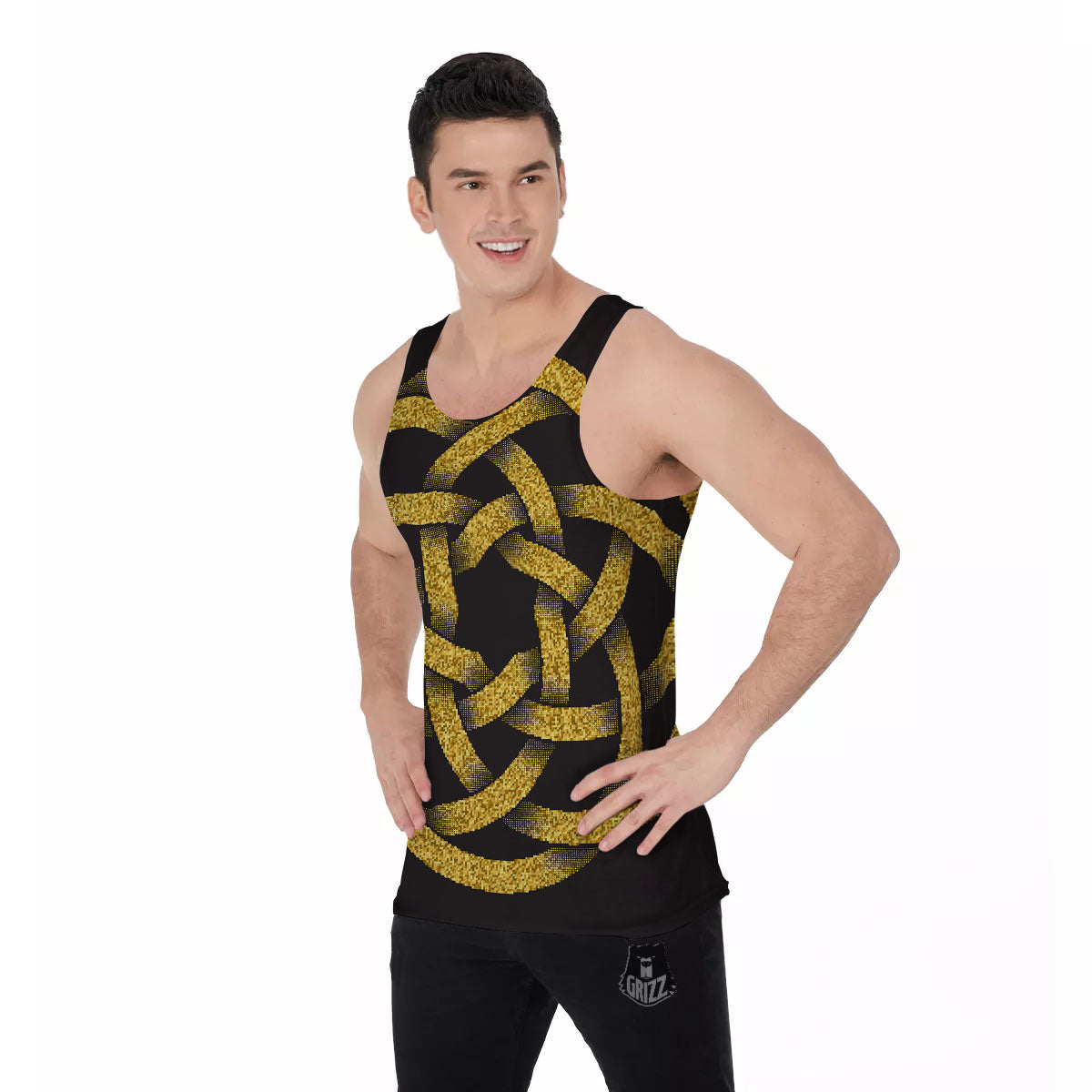 Celtic Knot Symbol Gold Circle Print Men's Tank Top-grizzshop