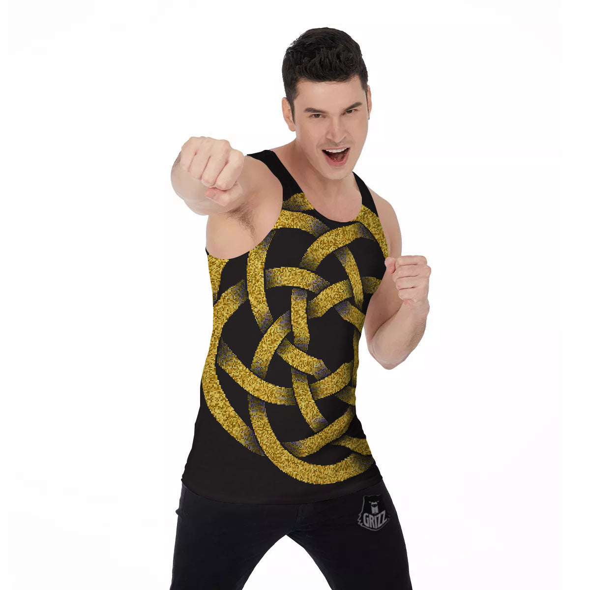 Celtic Knot Symbol Gold Circle Print Men's Tank Top-grizzshop