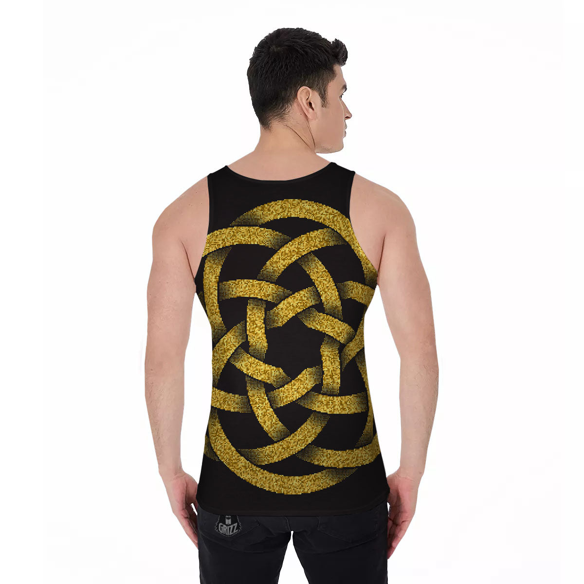 Celtic Knot Symbol Gold Circle Print Men's Tank Top-grizzshop