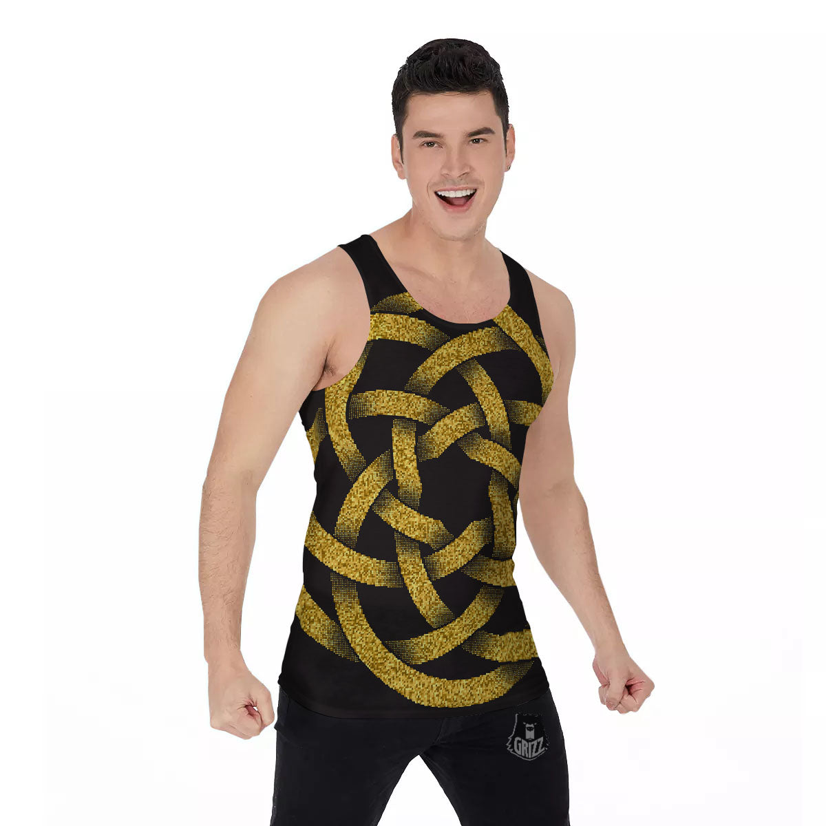 Celtic Knot Symbol Gold Circle Print Men's Tank Top-grizzshop