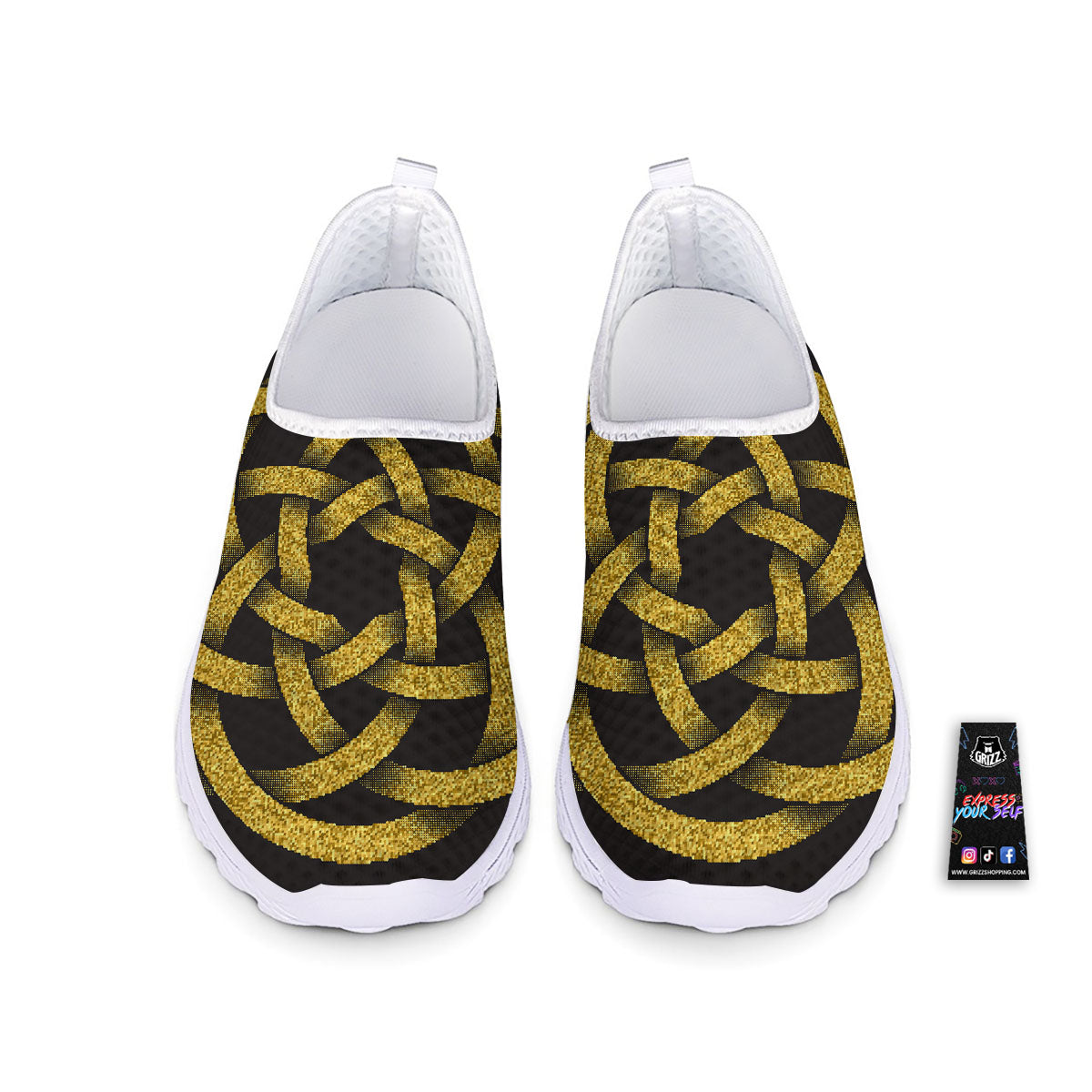Celtic Knot Symbol Gold Circle Print Nurse Shoes-grizzshop