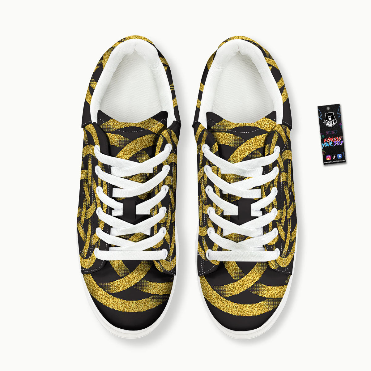 Celtic Knot Symbol Gold Circle Print Platform Shoes-grizzshop