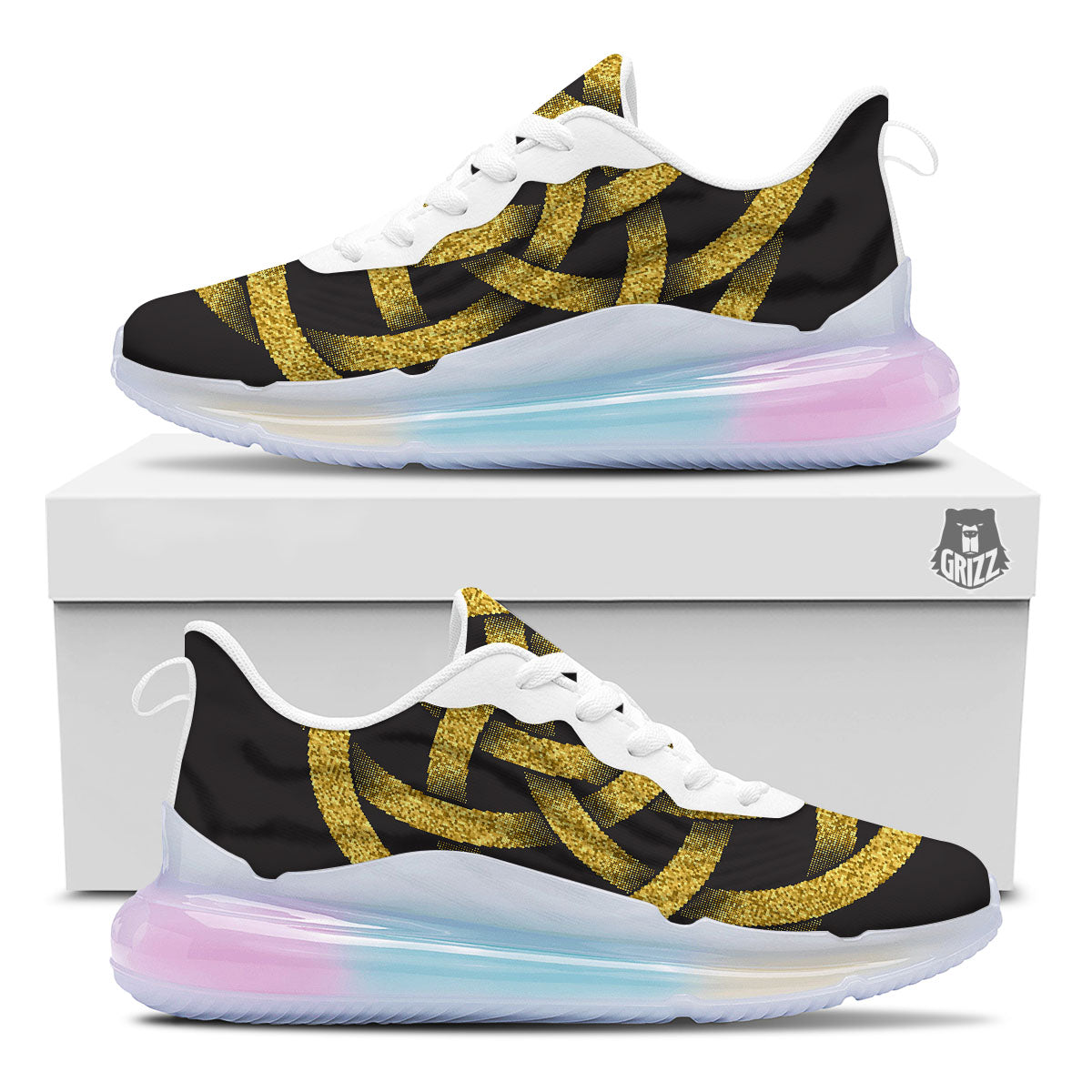 Celtic Knot Symbol Gold Circle Print Running Sneakers-grizzshop