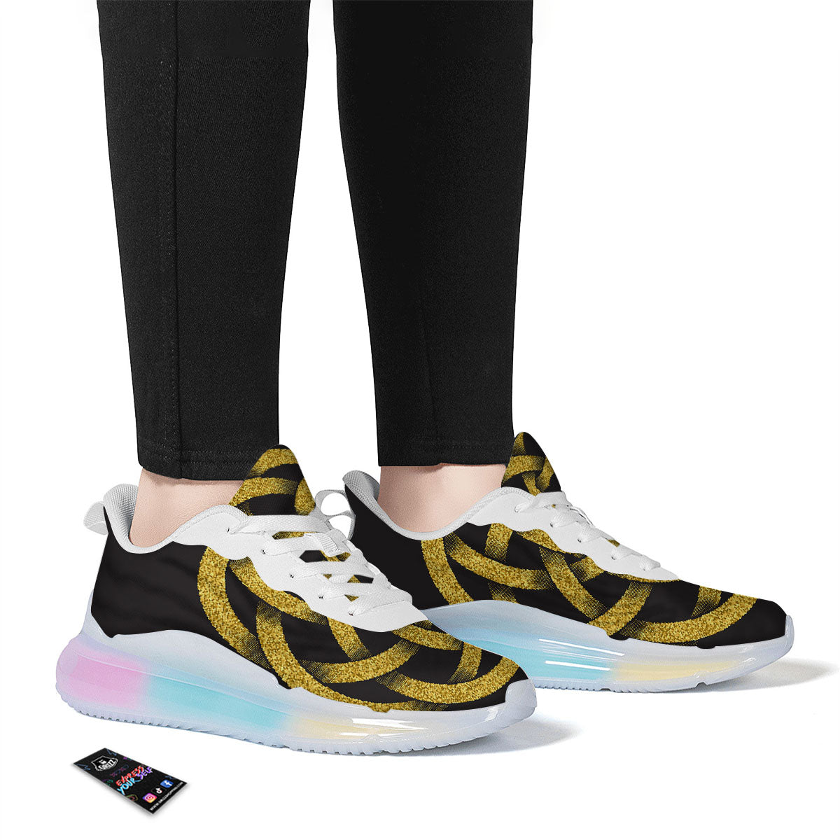 Celtic Knot Symbol Gold Circle Print Running Sneakers-grizzshop