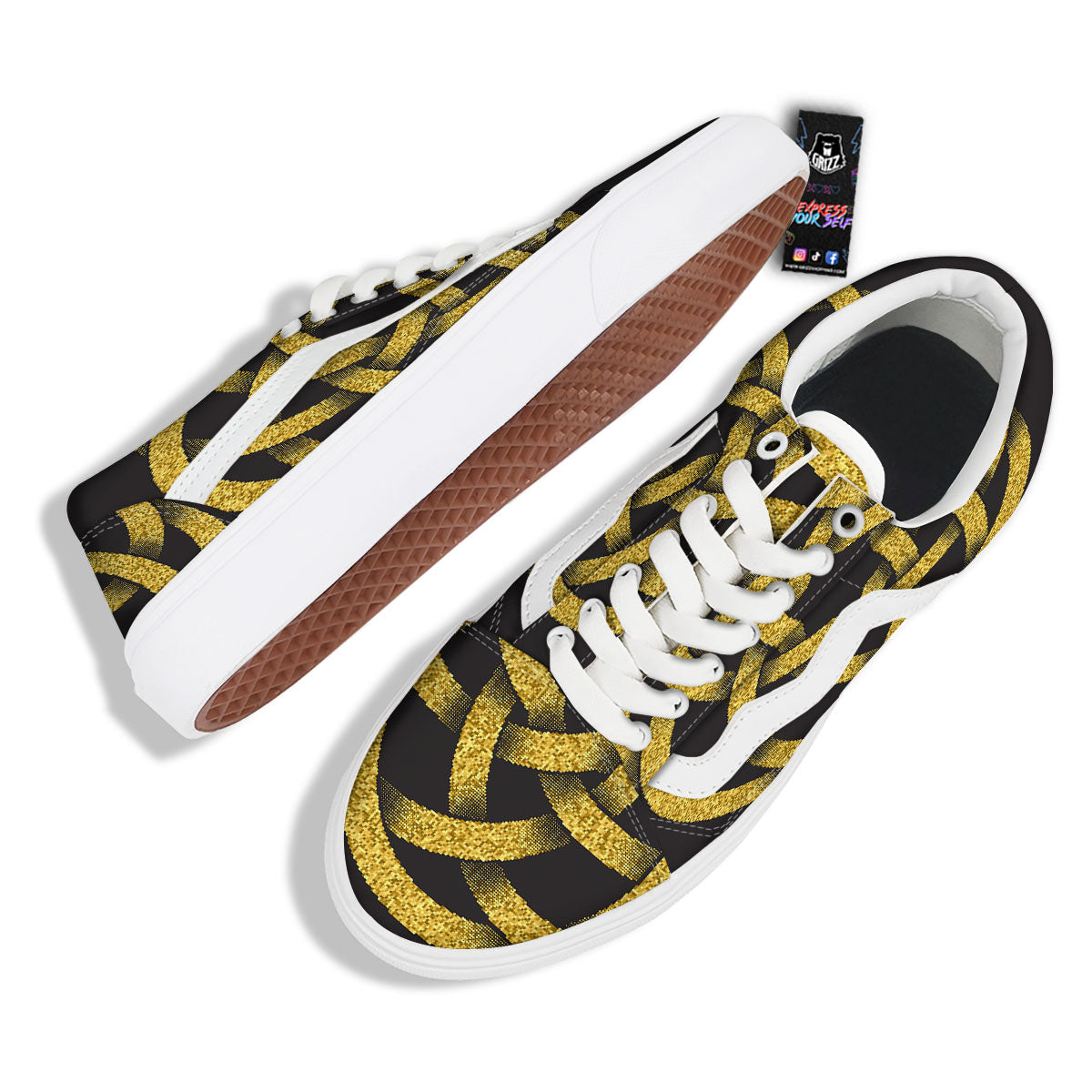 Celtic Knot Symbol Gold Circle Print Skate Shoes-grizzshop