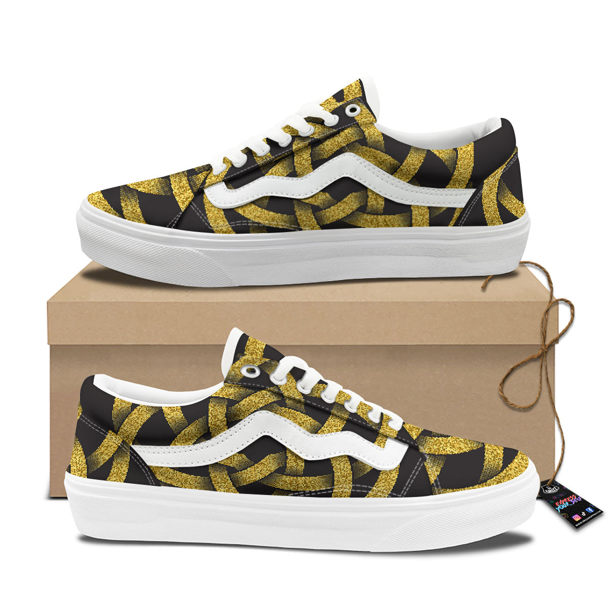 Celtic Knot Symbol Gold Circle Print Skate Shoes-grizzshop