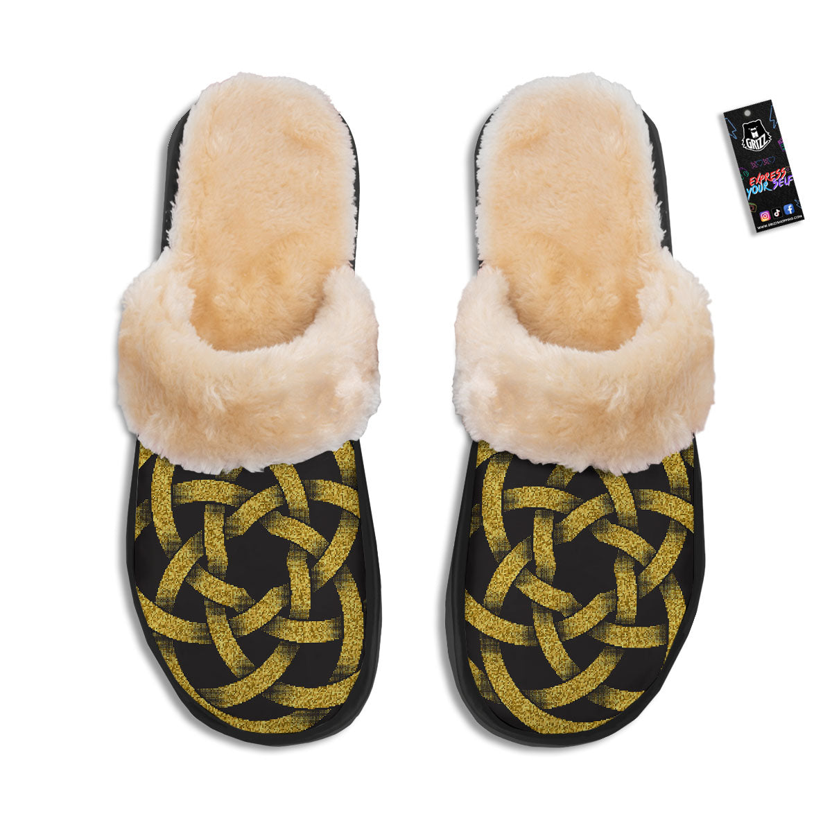 Celtic Knot Symbol Gold Circle Print Slippers-grizzshop