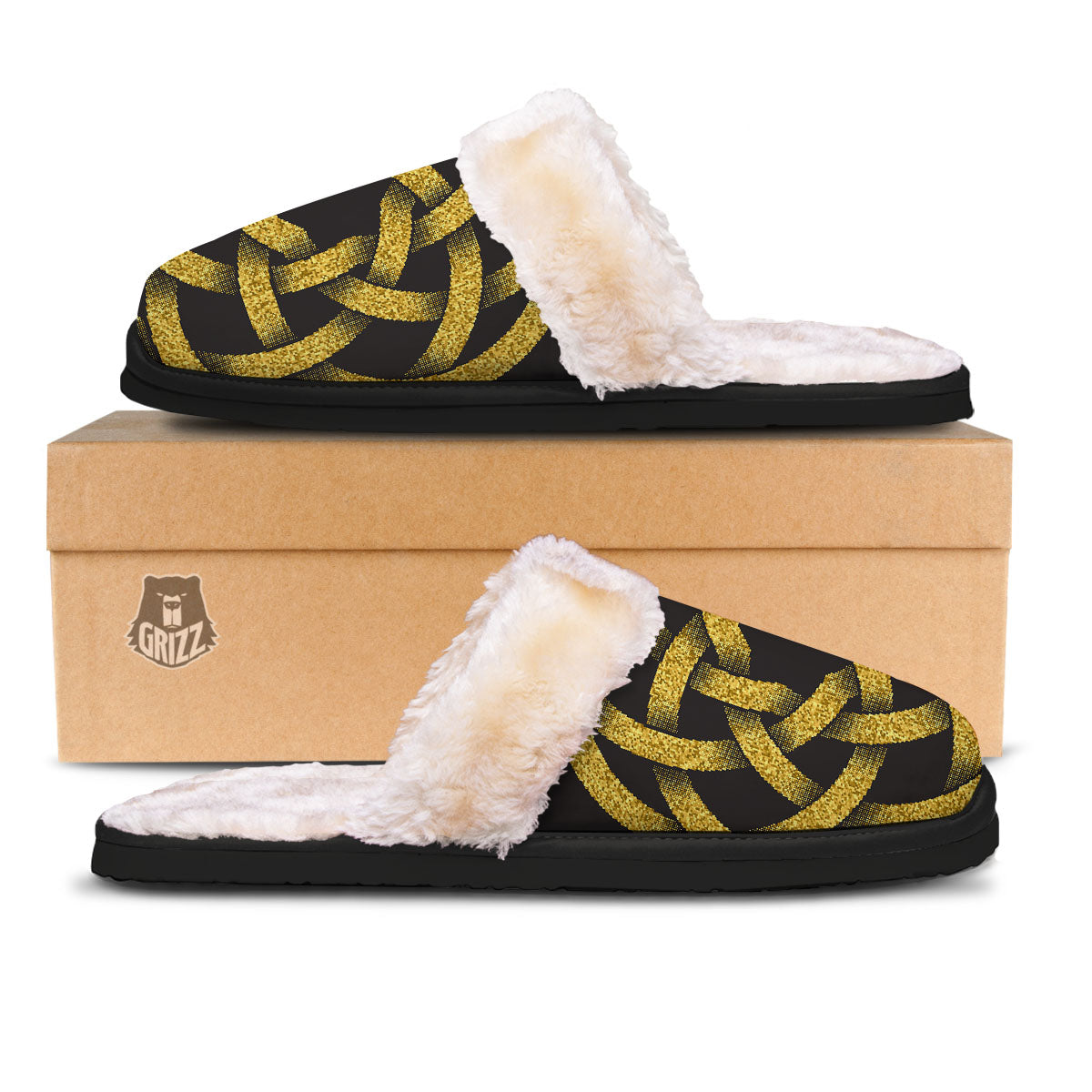 Celtic Knot Symbol Gold Circle Print Slippers-grizzshop