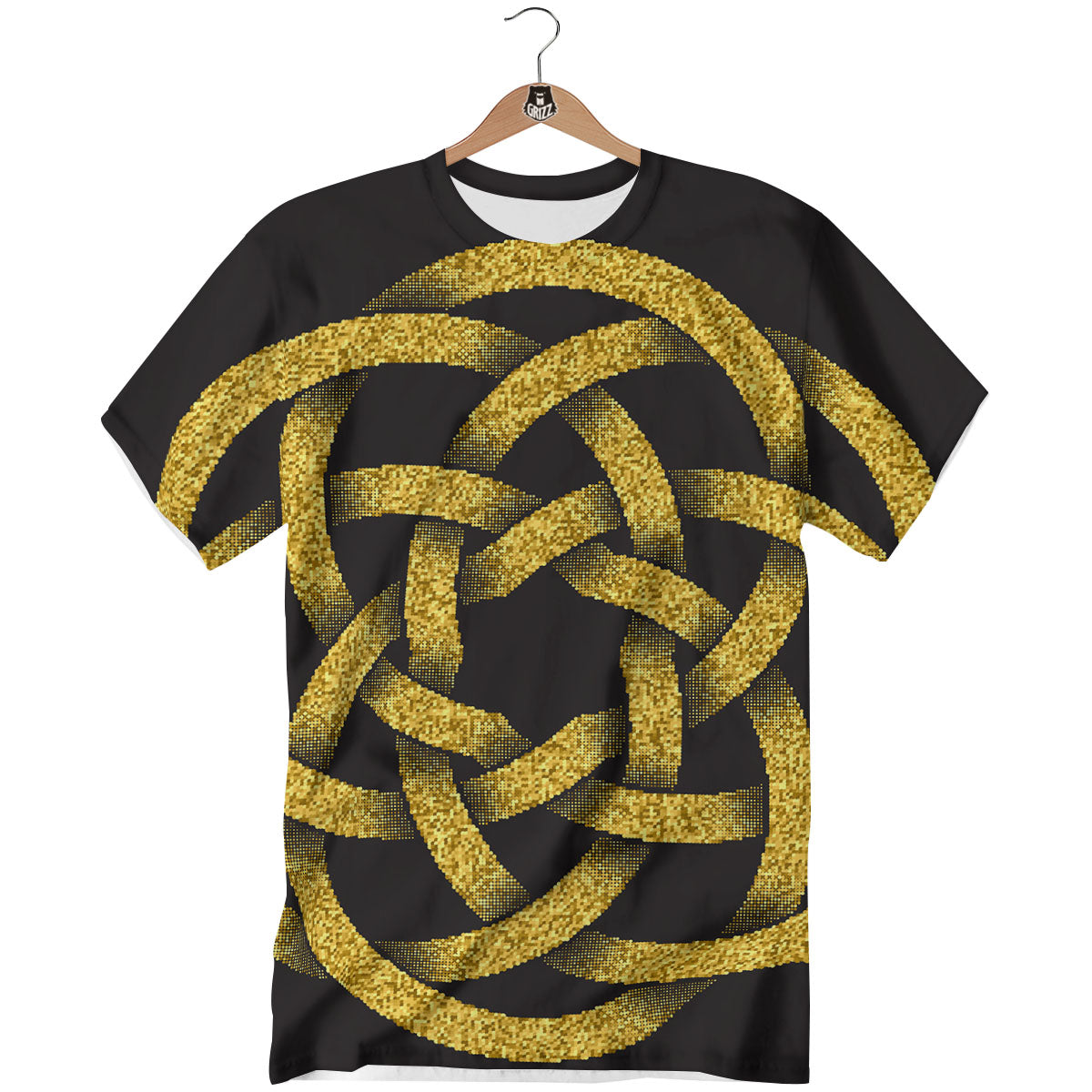 Celtic Knot Symbol Gold Circle Print T-Shirt-grizzshop