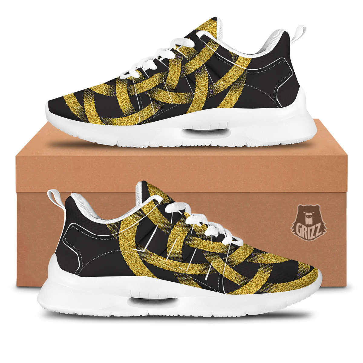 Celtic Knot Symbol Gold Circle Print Tennis Shoes-grizzshop