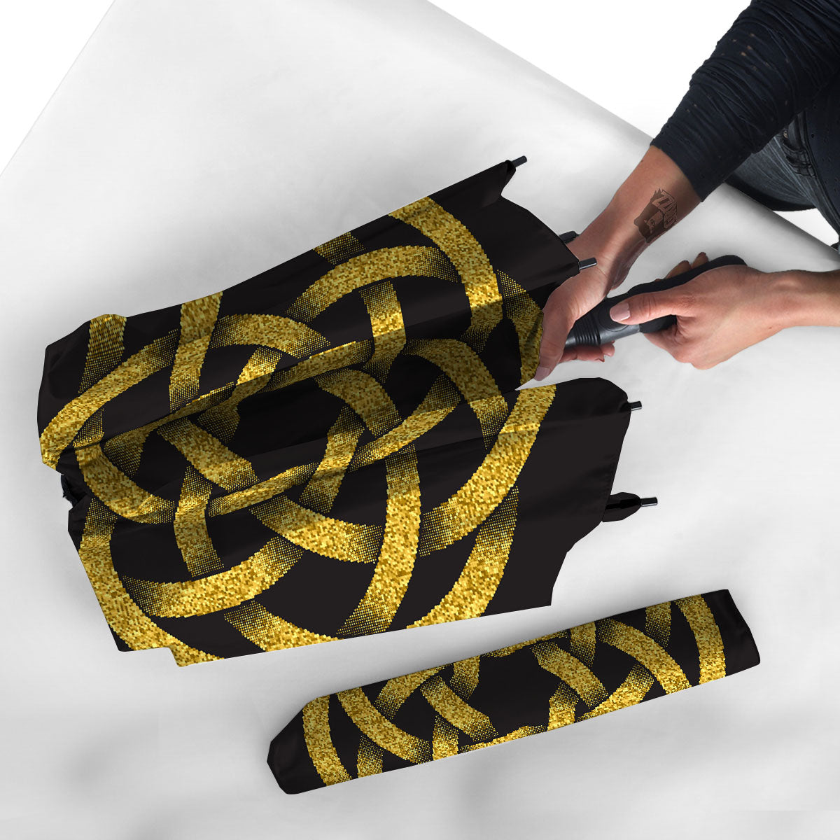 Celtic Knot Symbol Gold Circle Print Umbrella-grizzshop