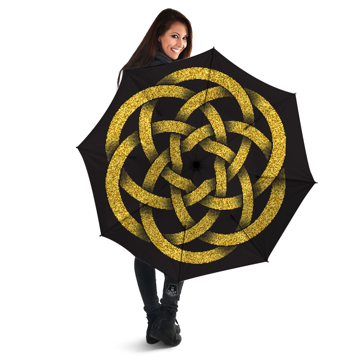 Celtic Knot Symbol Gold Circle Print Umbrella-grizzshop