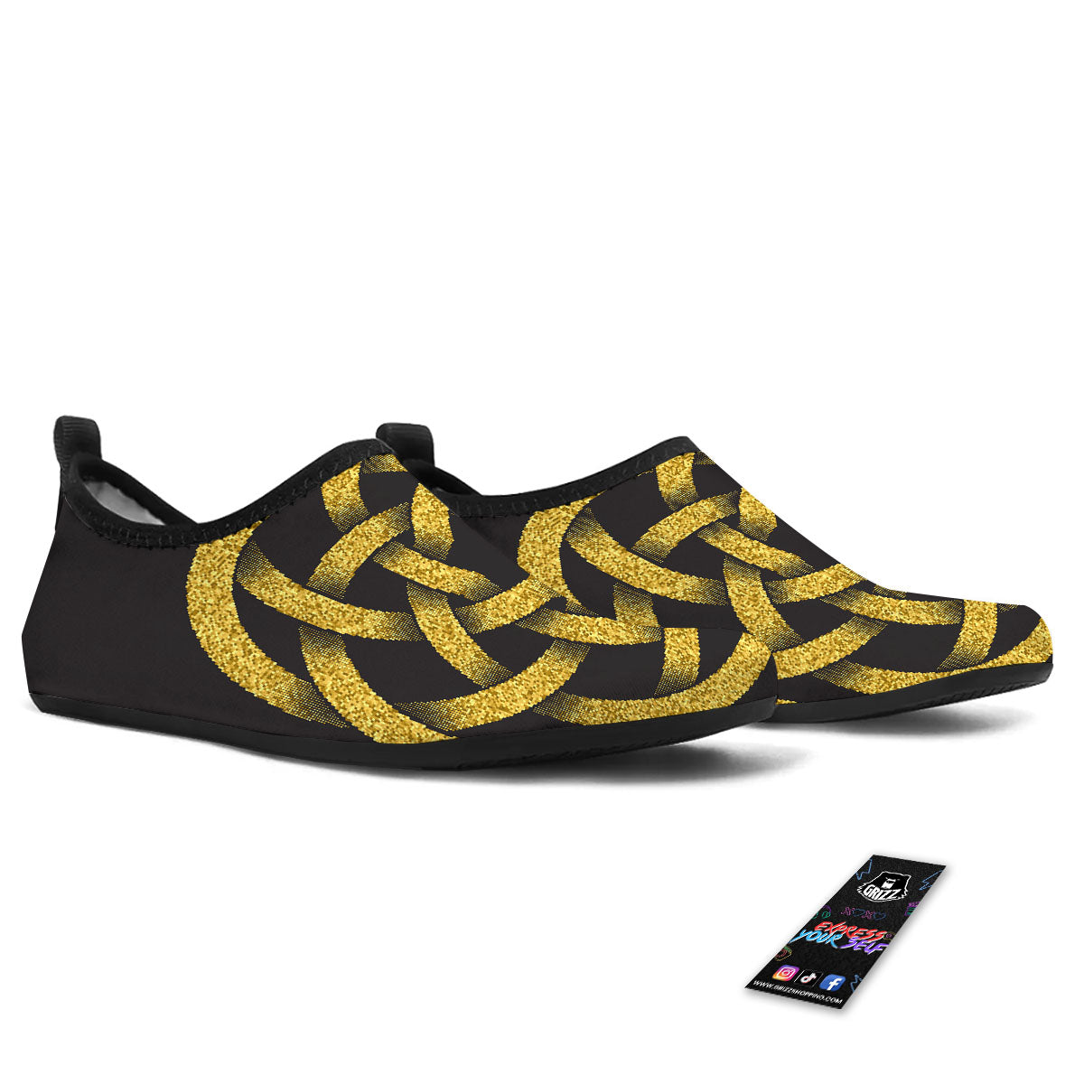 Celtic Knot Symbol Gold Circle Print Water Shoes-grizzshop