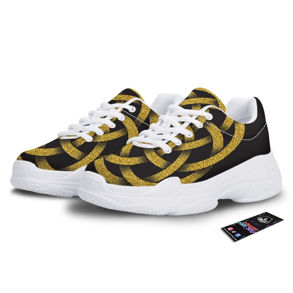 Celtic Knot Symbol Gold Circle Print White Chunky Shoes-grizzshop