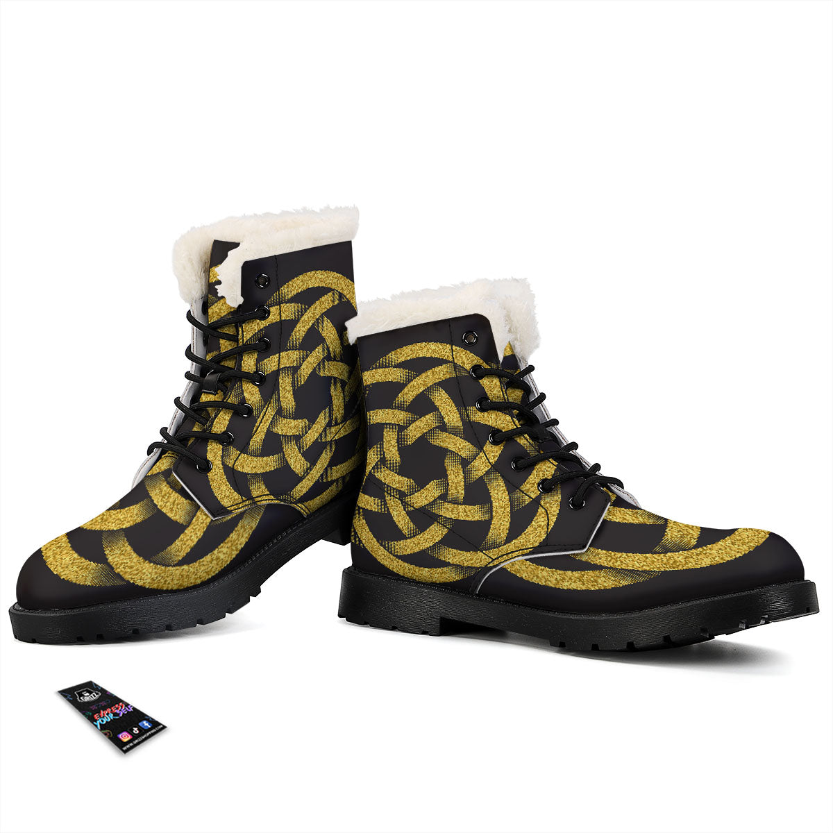 Celtic Knot Symbol Gold Circle Print Winter Boots-grizzshop