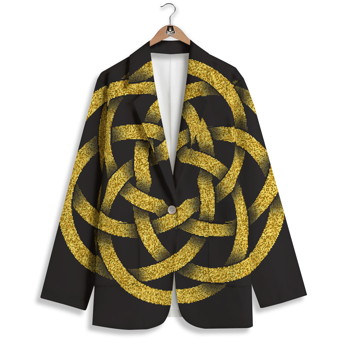Celtic Knot Symbol Gold Circle Print Women's Blazer-grizzshop