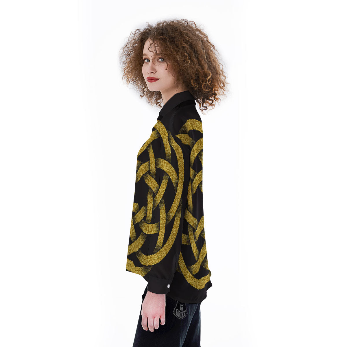 Celtic Knot Symbol Gold Circle Print Women's Long Sleeve Shirts-grizzshop